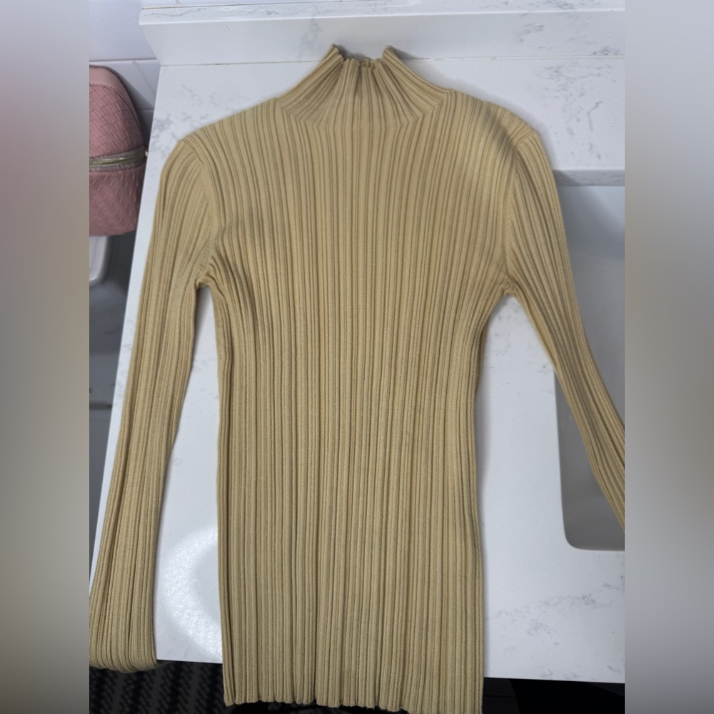 Ribbed Tan Turtleneck Sweater